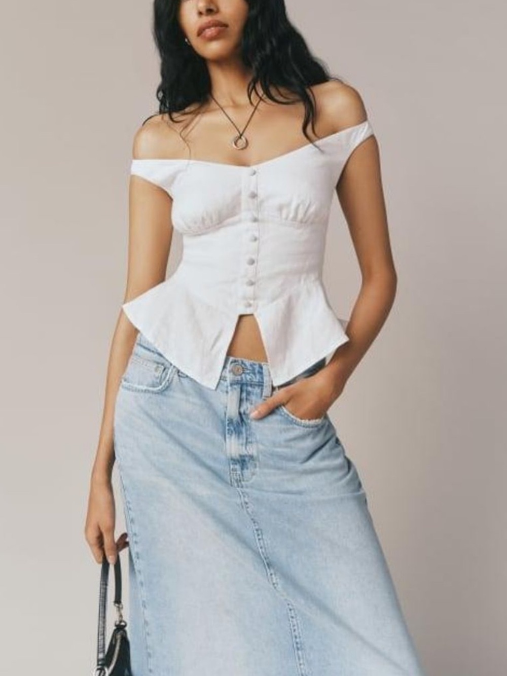 Reformation White Button-Front Lilly Linen Top